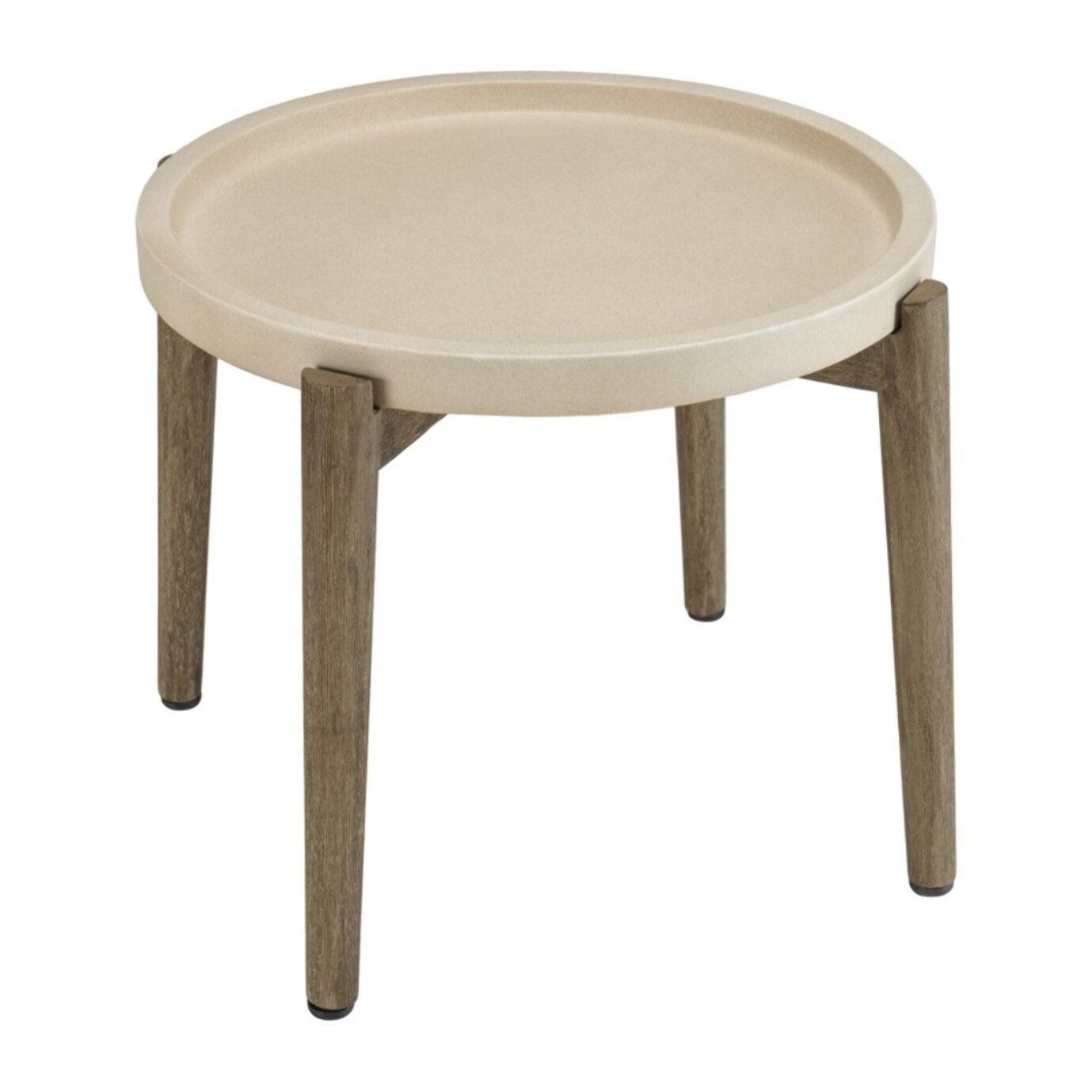 HECTOR - Table d'appoint ronde 50x50cm plateau béton beige pieds acacia