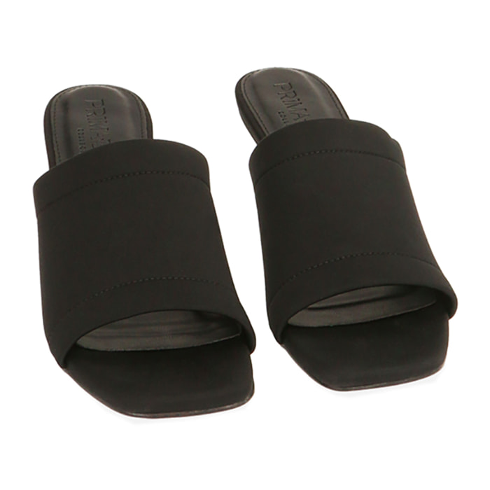 Mules de lycra negra, tacón de 5,5 cm