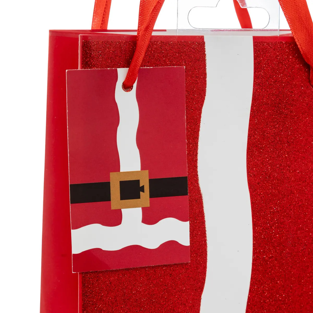 Sac cadeau imprimé taille bouteille tenue de Père Noël paillettes rouge