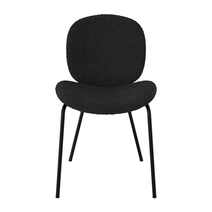 Lot de 2 chaises en tissu bouclé noir et pieds en métal noir - Iris