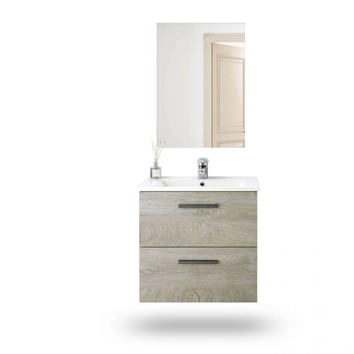 Mueble de baño con espejo Sense 2 cajones 60 Roble Alaska
