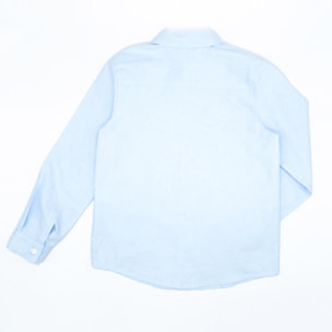 Camisa oxford azul de manga larga. Con cuello italiano.