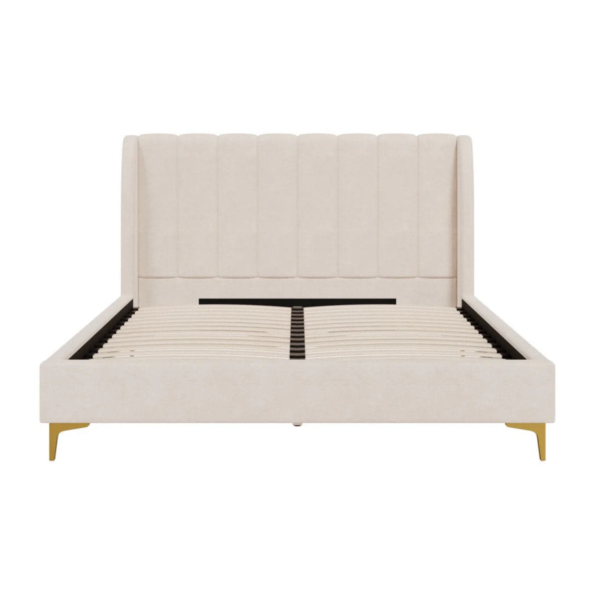 Lit double 160x200 cm en tissu beige et pieds doré - Koda