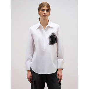 Oltre - Oversized blouse with jewel patch - Blanco