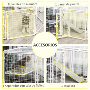 Valla Metálica para Mascotas 9 Paneles Puerta con Pestillo Rampa 68x68x2,5cm