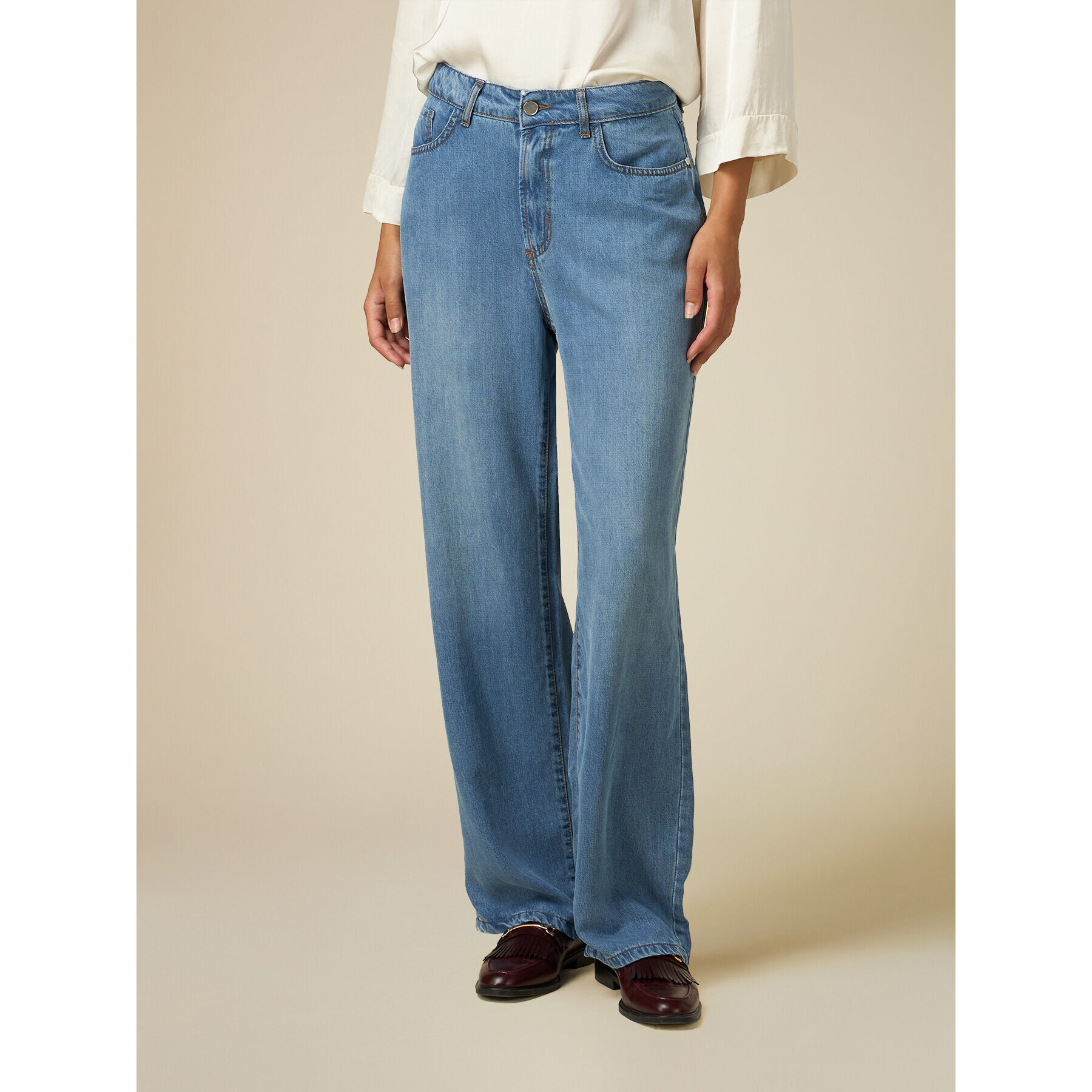 Oltre - Jeans wide leg in tencel - Azzurro