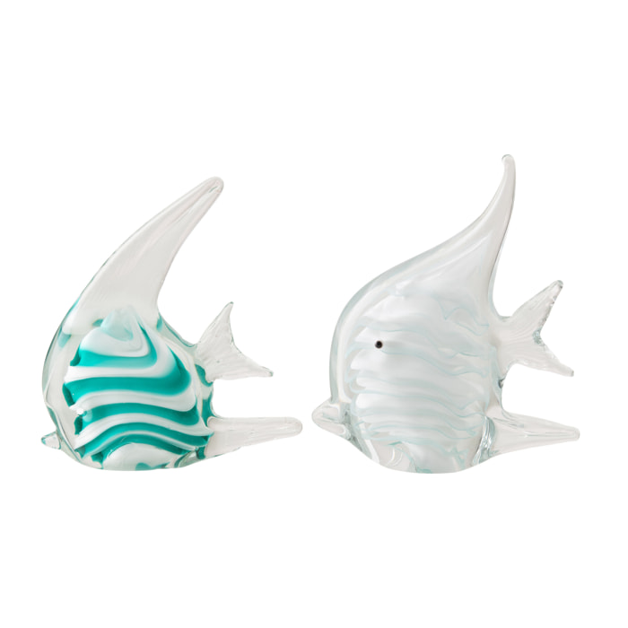 J-Line Presse-papier Poisson Ligné - verre - turquoise/blanc - large - 2 pièces