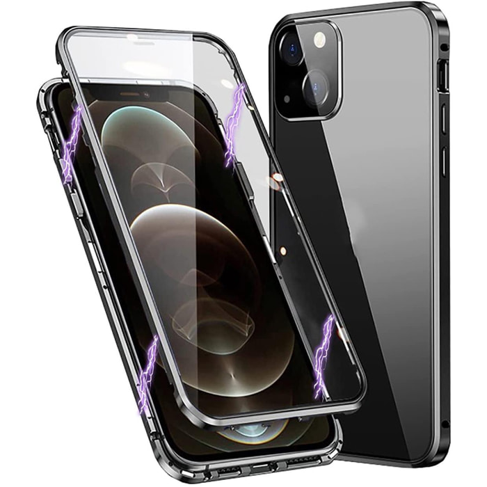 Coque 360 intégrale aimanté noir graphite et transparente Compatible avec les téléphones de la marque Apple iPhone 14 Plus