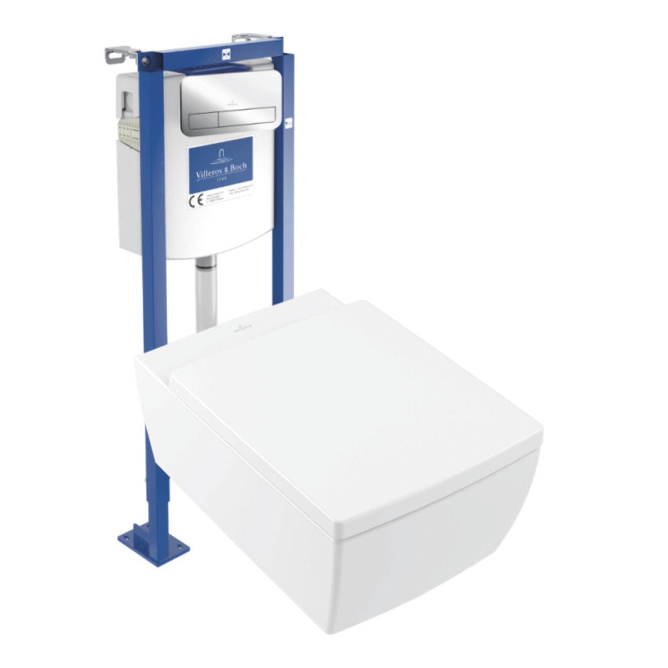 Pack WC suspendu sans bride Memento 2.0 + abattant + plaque chromée + bâti VILLEROY ET BOCH