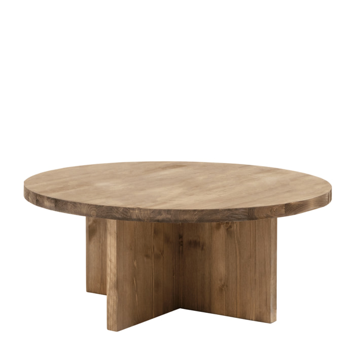 Table basse ronde en bois massif, ton chêne foncé, différentes tailles