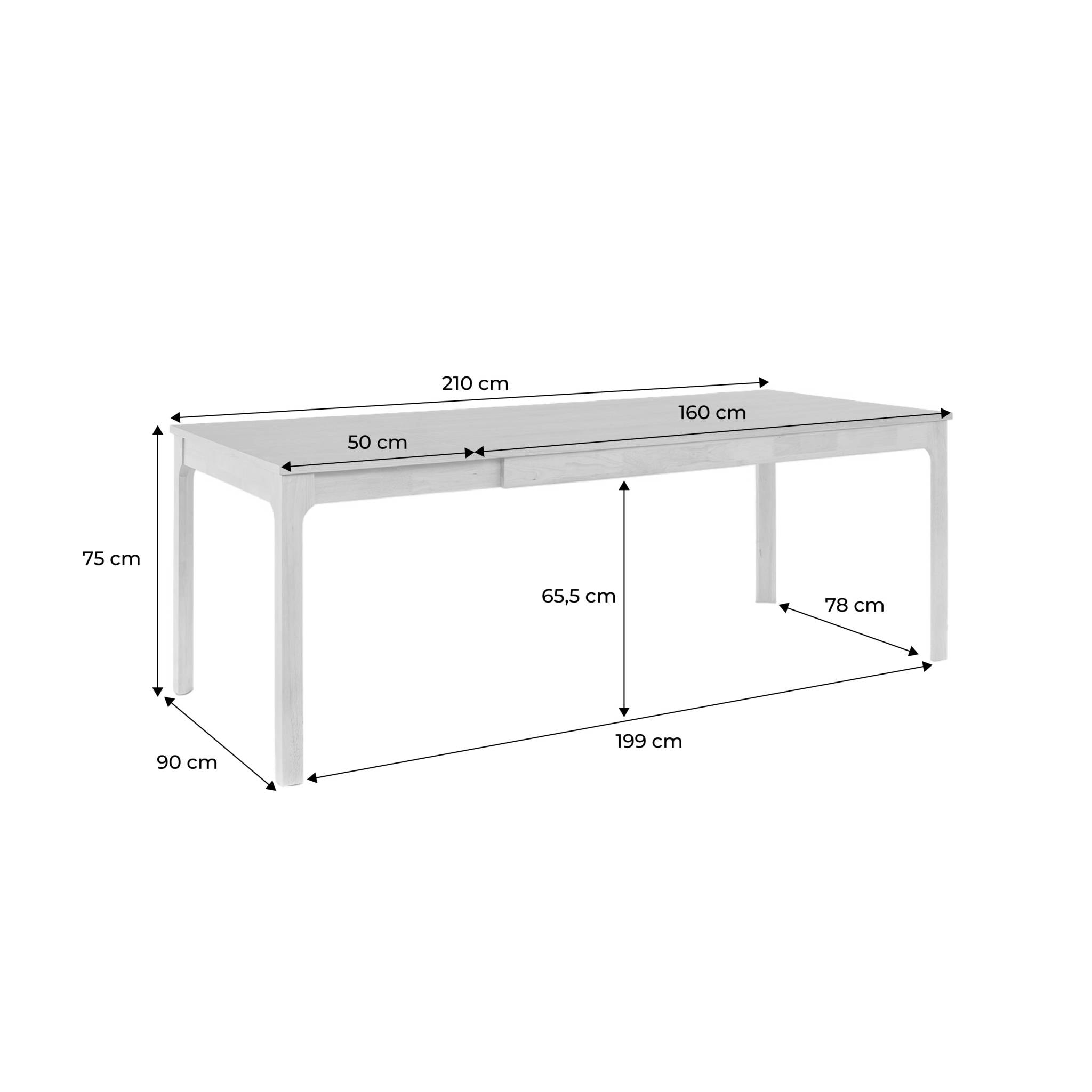 Table à manger rectangle extensible bois d'hévéa placage chêne 6-10 places FÉLICIE