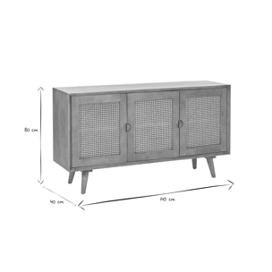 Buffet en bois manguier et cannage rotin 3 portes L145 cm LAKA