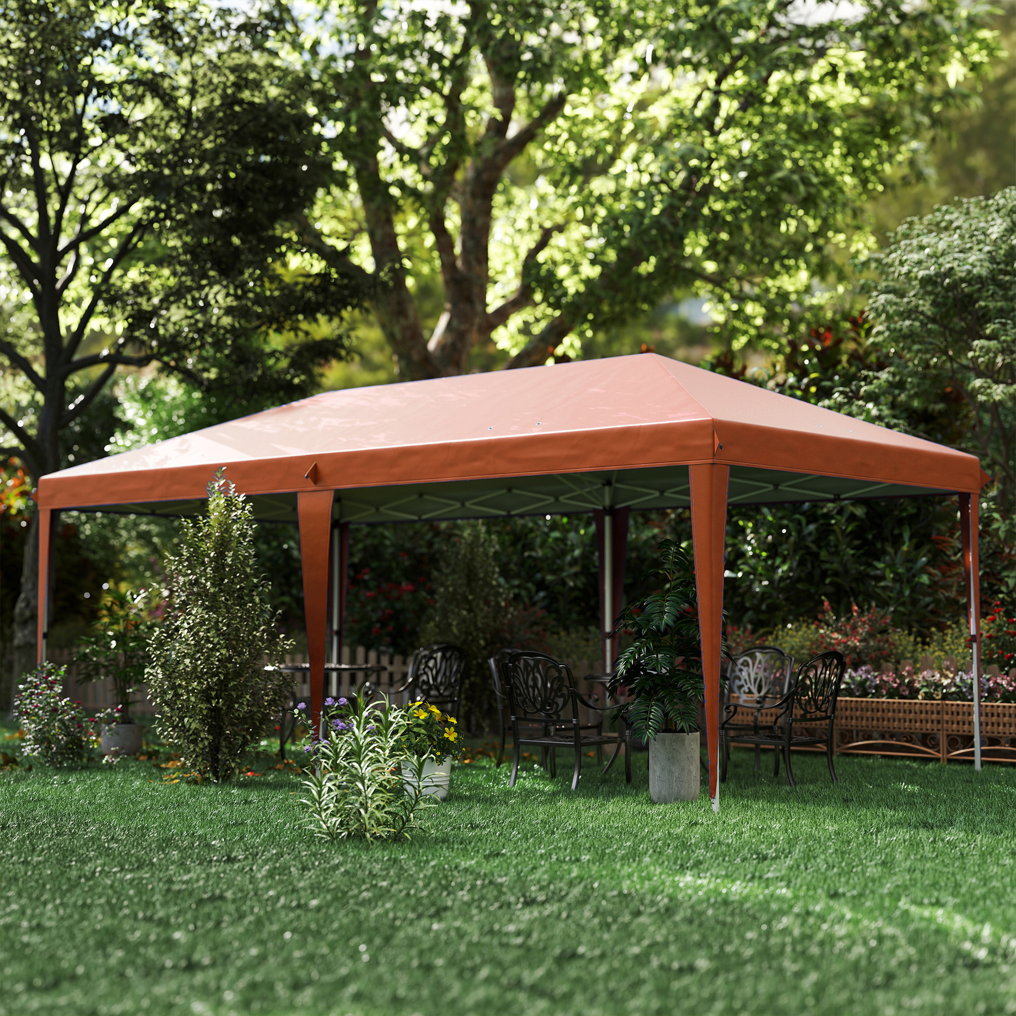 Carpa Plegable Gazebo 6x3 m Pop-up, Cenador Plegable con Altura Ajustable en 3 Niveles Toldo Anti-UV y Bolsa de Transporte para Camping Fiestas Café