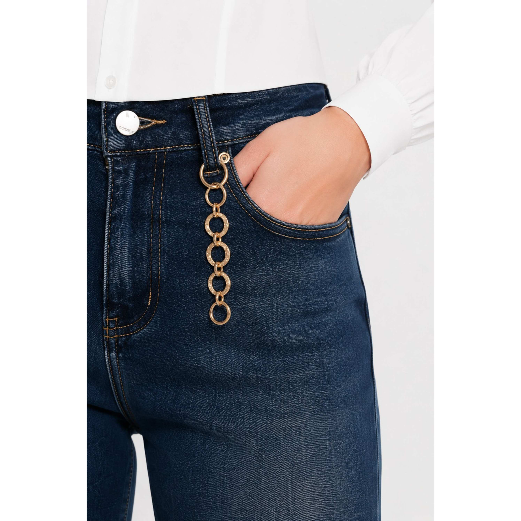 Kocca - Jeans a vita alta e gamba larga con dettaglio a catena Donna