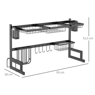 Égouttoir à vaiselle - organiseur d'évier - 8 espaces de séchage - pieds ventouses - acier inox. noir