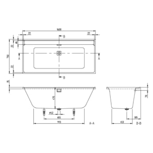 Baignoire droite Collaro 160 x 75cm Blanc mat  vidage et trop plein chrome + Pare bain droite AURYS Raywall