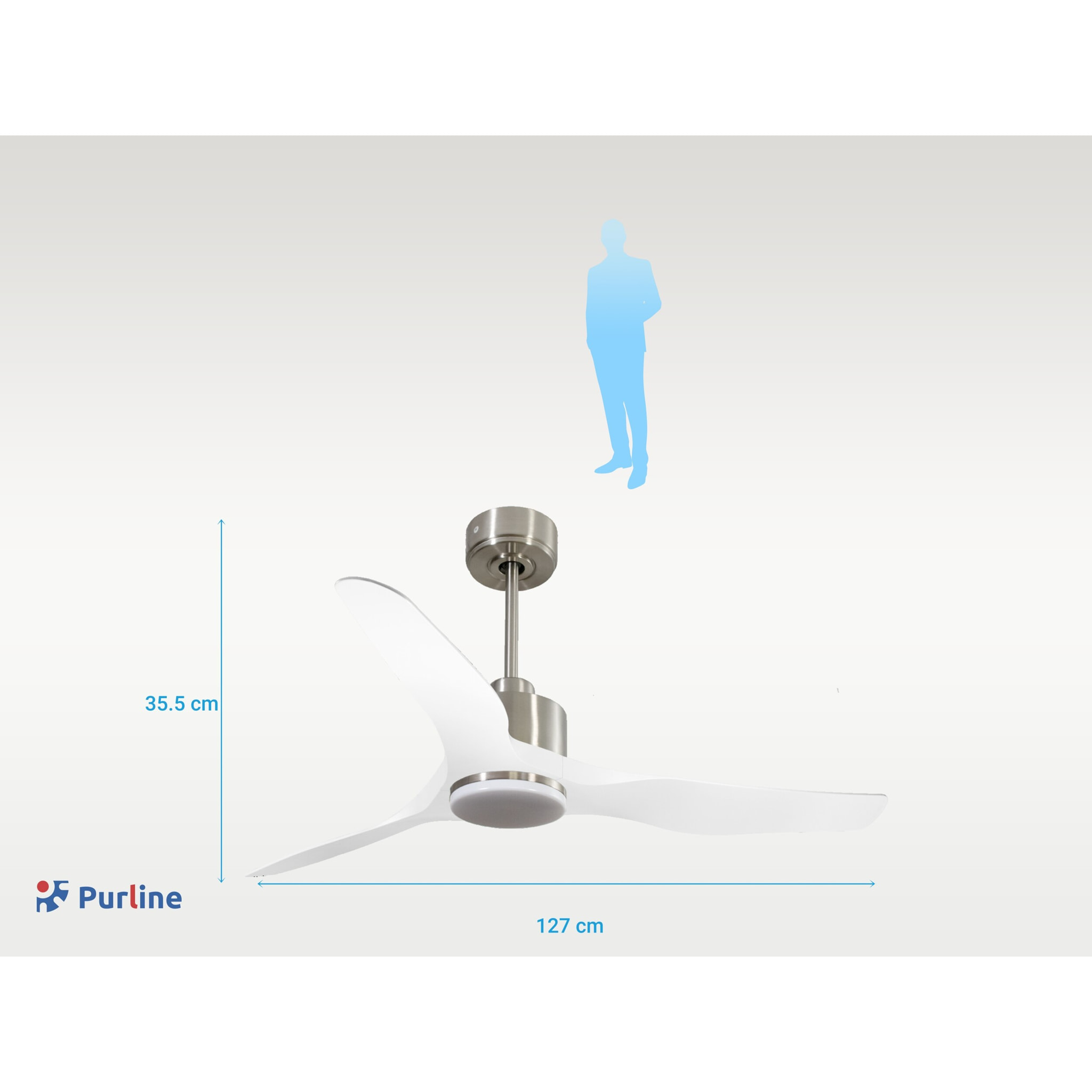 Ventilador de techo Reversible Termostato Dimable Wifi Motor DC Techos Inclinados Mando a Distancia Luz tres tonos Adaptador 2/3 Aspas Hypersilence Memoria ThassosD127C03LED65043 PURLINE