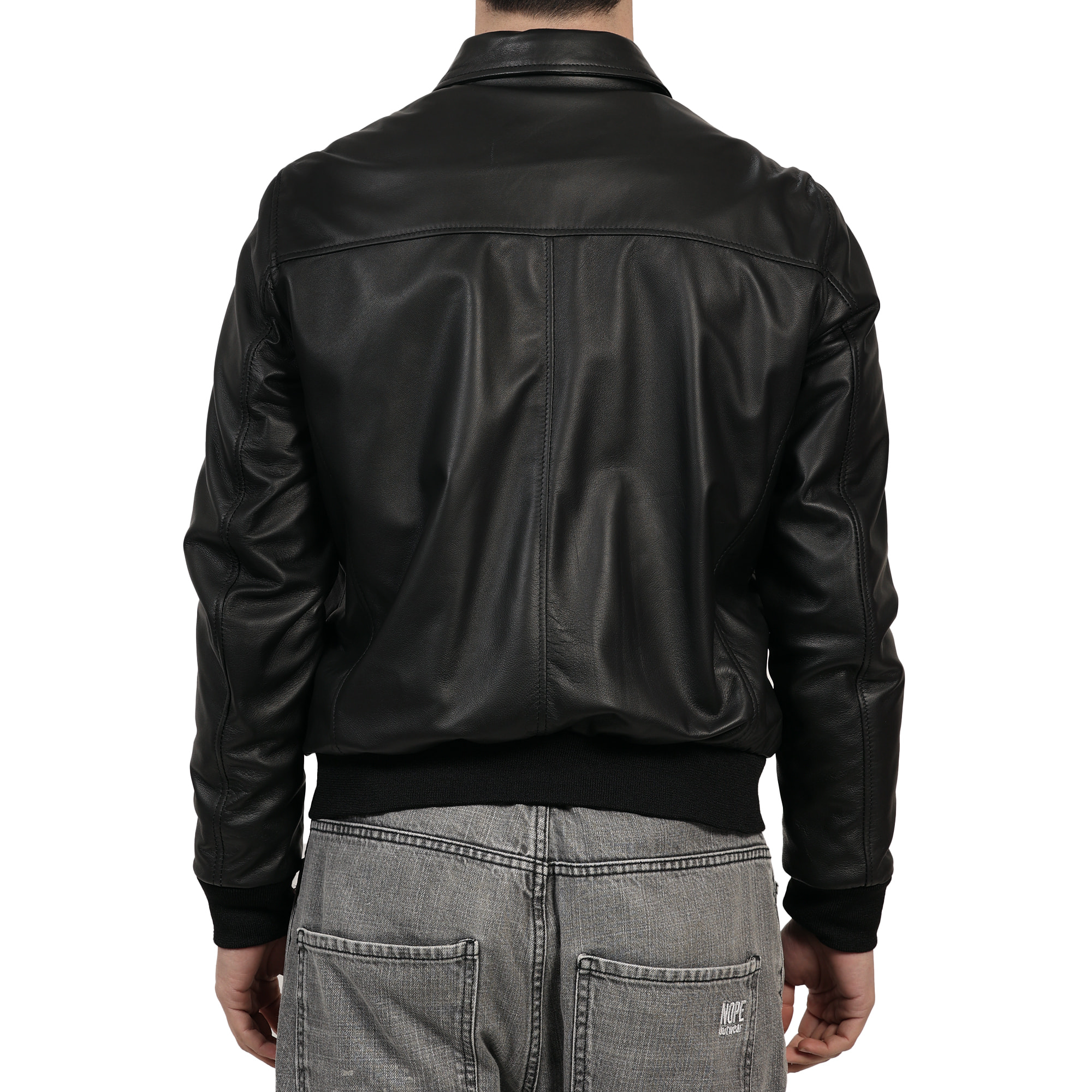 Giubbino in vera pelle di vitello Nero-Slim Fit