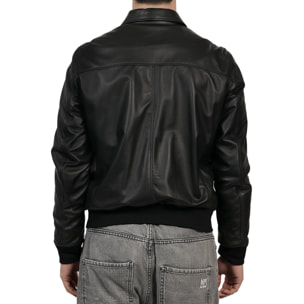 Giubbino in vera pelle di vitello Nero-Slim Fit