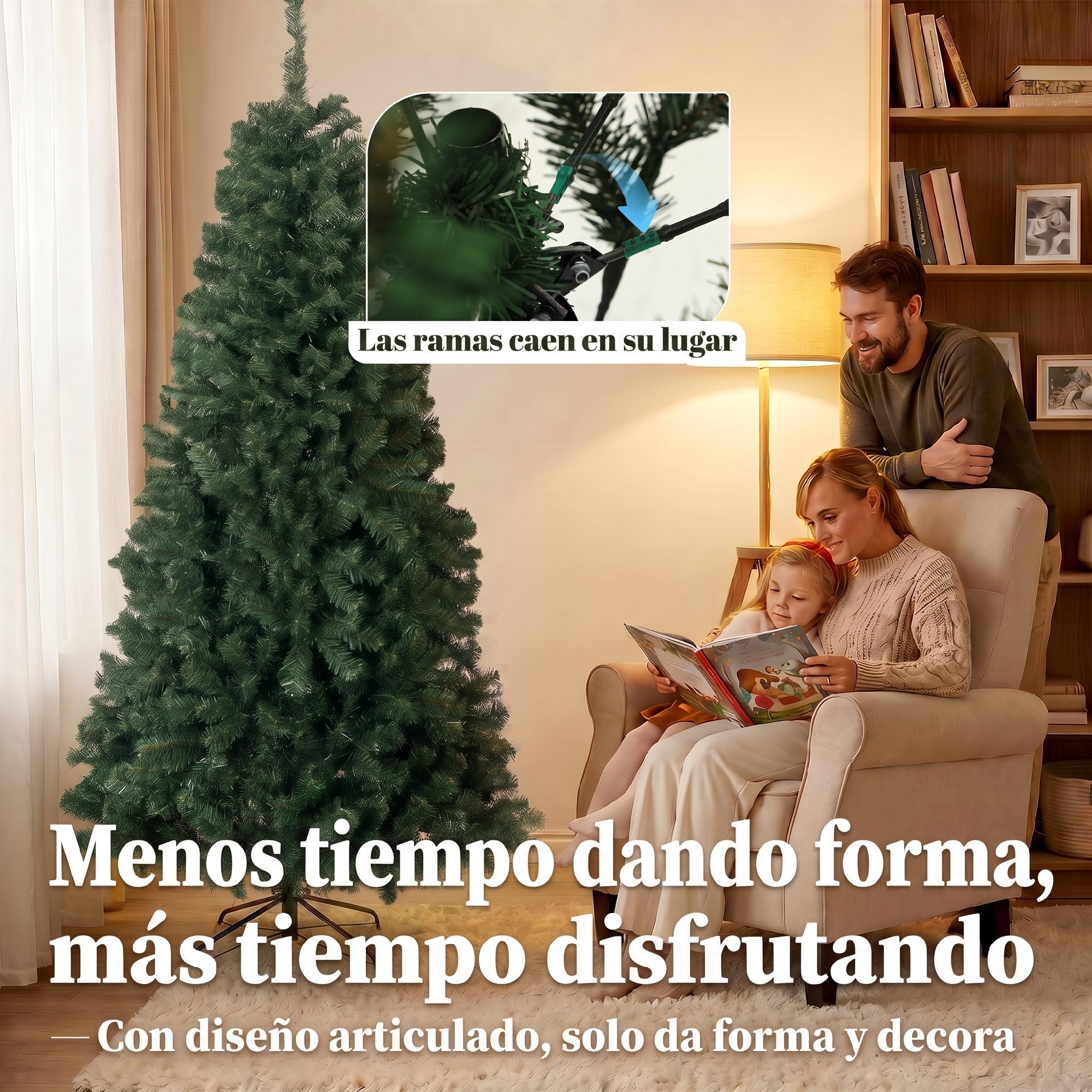 Árbol de Navidad Artificial Ø98x200 cm, Árbol de Navidad, Pícea Abeto Artificial con 1000 Ramas Articuladas, Base Plegable, Fácil de Montar, Decoración para Hogar, Oficina, Fiestas