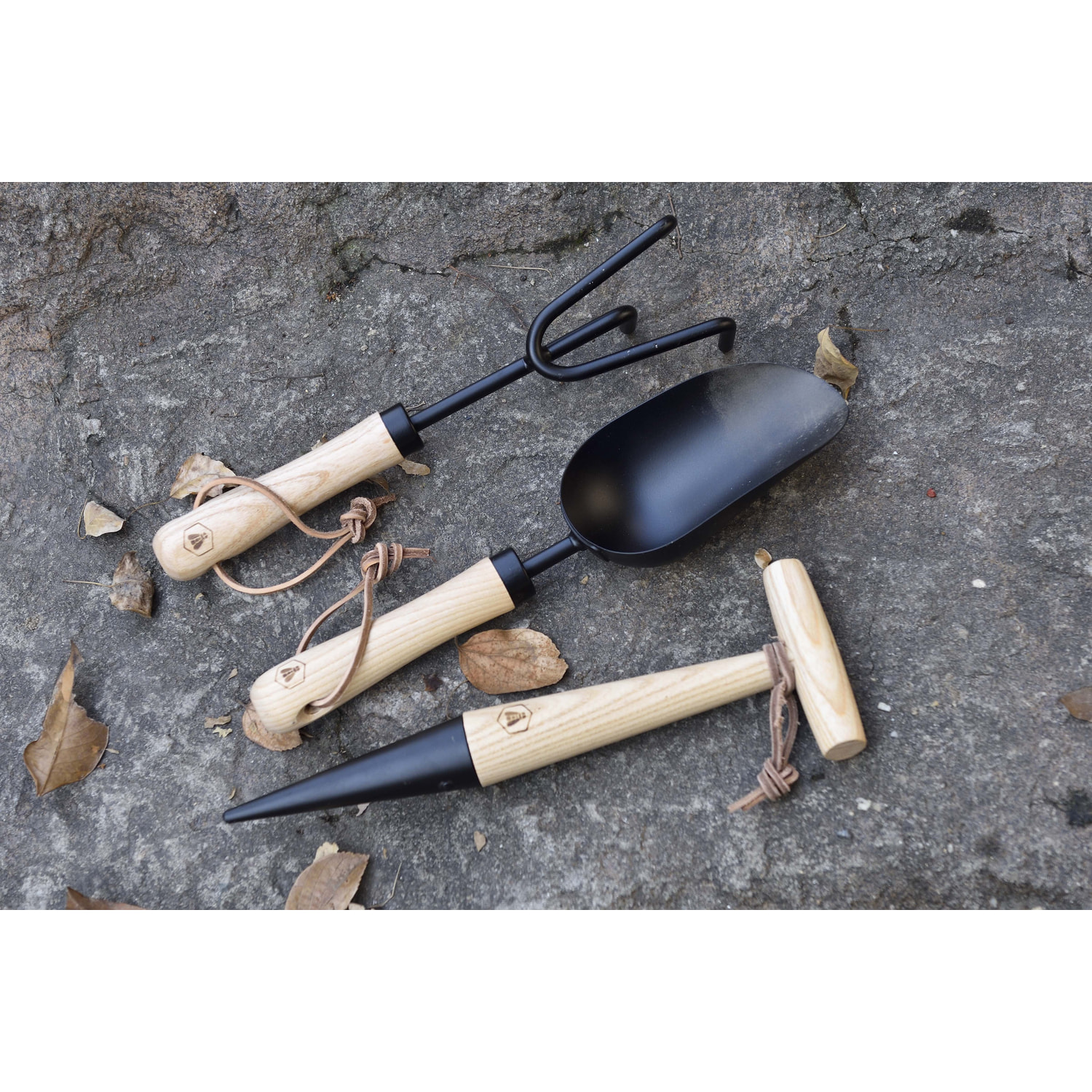 Kit 3 Outils de Plantation Noirs et Bois