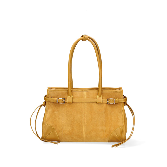 Borsa a spalla da donna Made in Italy - Modello Novara Ultra - Pelle scamosciata - 31.5 x 20.0 x 14.0 cm