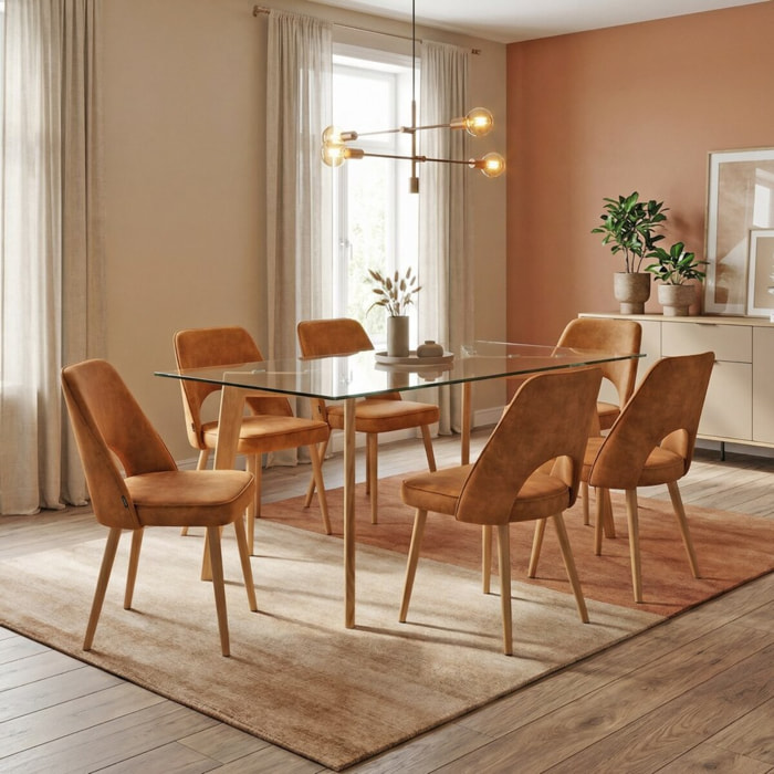 Set 4 sedie sala da pranzo in tessuto effetto velluto color ocra – Oblo