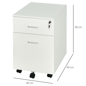 Cajonera de Oficina con Ruedas Cerradura 40x49x58cm Blanco