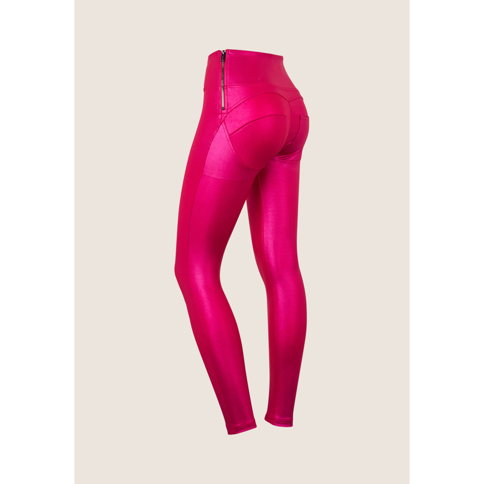 Pantaloni push up WR.UP® vita alta tessuto lucido wet effect