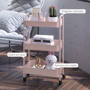 Desserte de cuisine style néo-rétro - 3 étagères - acier vieux rose