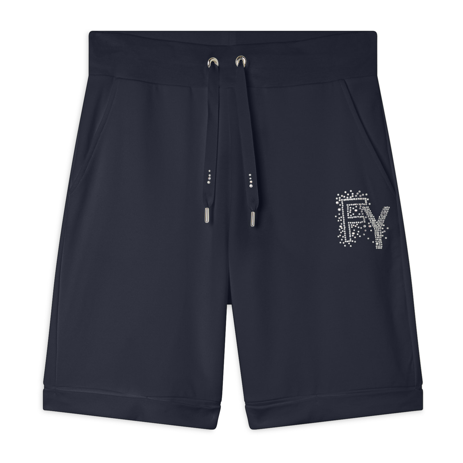 Pantaloni corti con Risvolto e Logo Strass