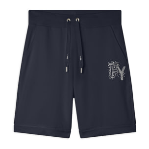 Pantaloni corti con Risvolto e Logo Strass