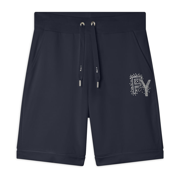 Pantaloni corti con Risvolto e Logo Strass