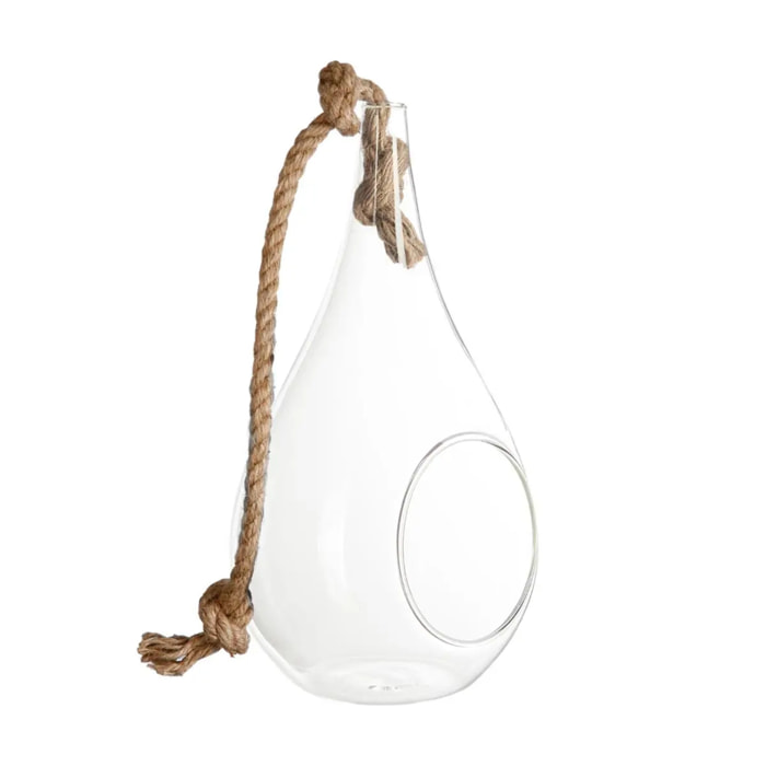 Vase goutte verre et corde H25cm
