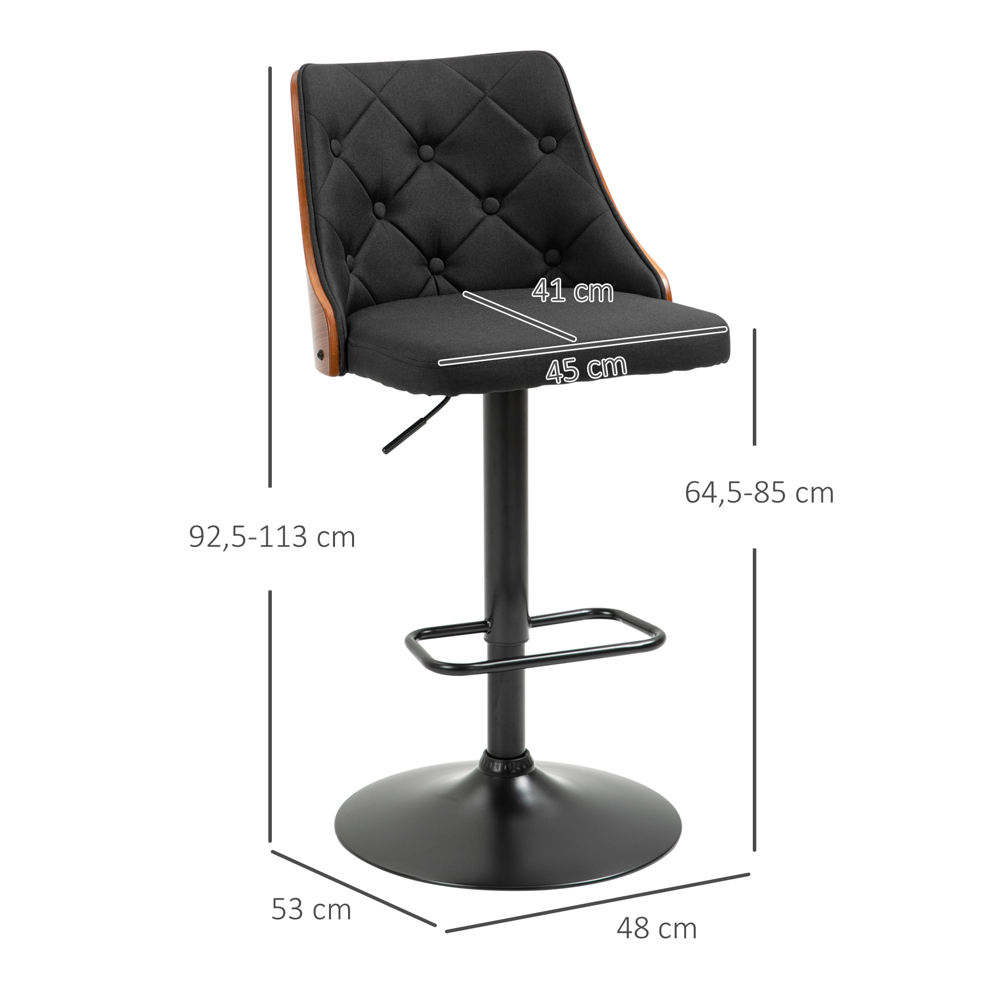 Lot de 2 tabourets de bar design vintage Chesterfield réglable pivotant 360° bois acier lin noir