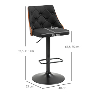 Lot de 2 tabourets de bar design vintage Chesterfield réglable pivotant 360° bois acier lin noir