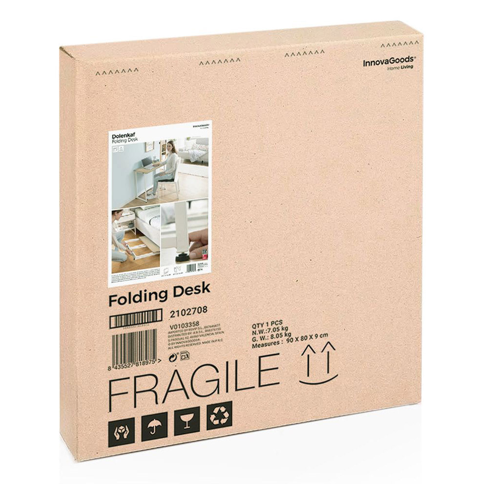 Scrivania pieghevole Dolenkaf InnovaGoods - bianco e color naturale - 80x75x45 cm
