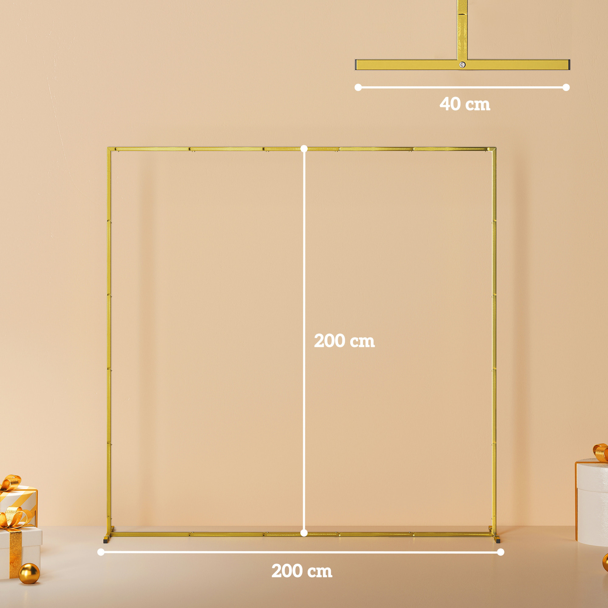 Arche décorative autoportante - arche de mariage - 200 x 40 x 200 cm - métal doré