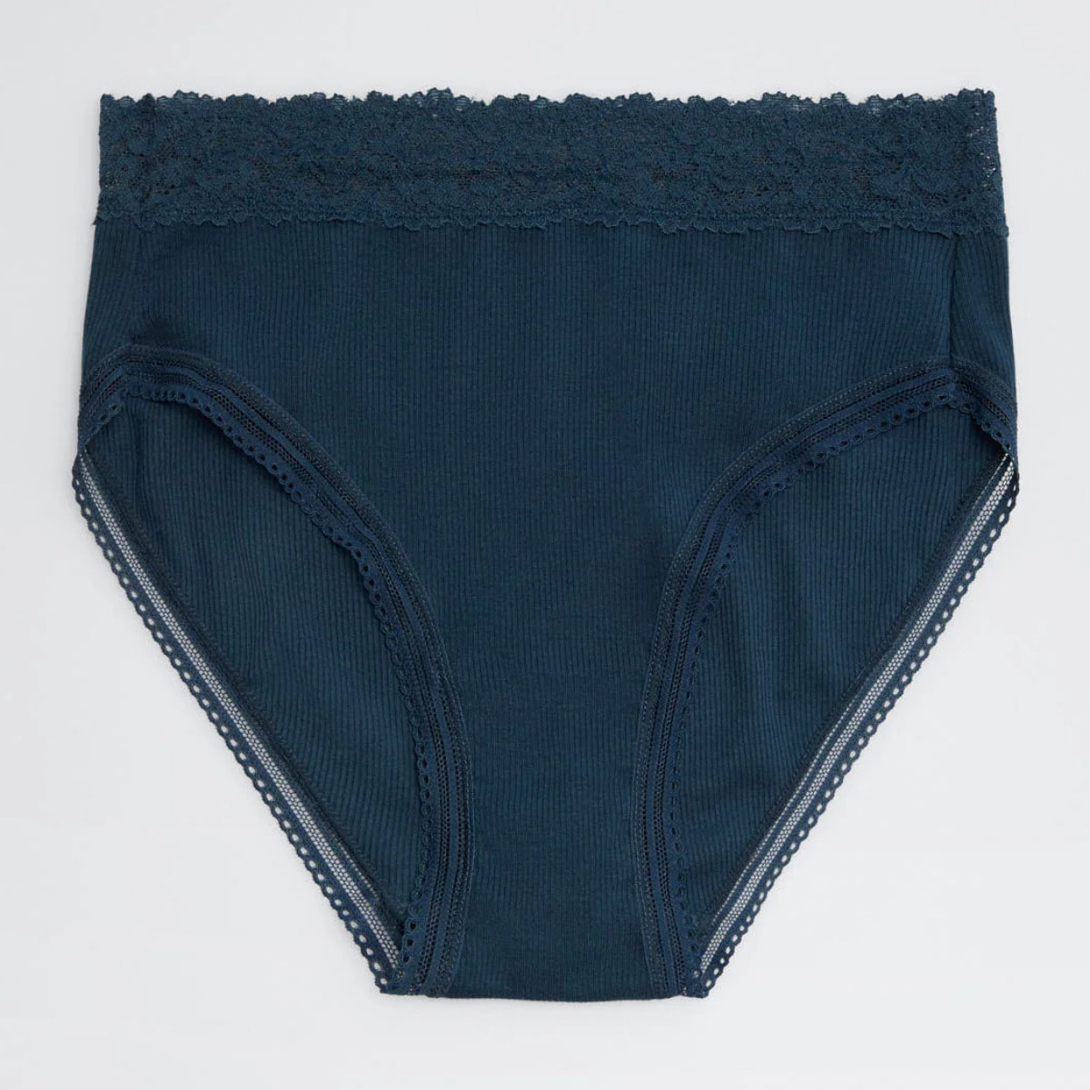 Slip midi a coste con pizzo blu navy