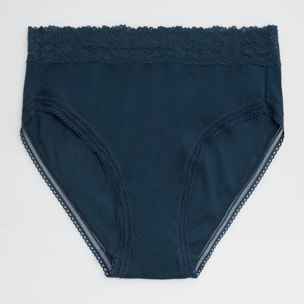 Slip midi a coste con pizzo blu navy