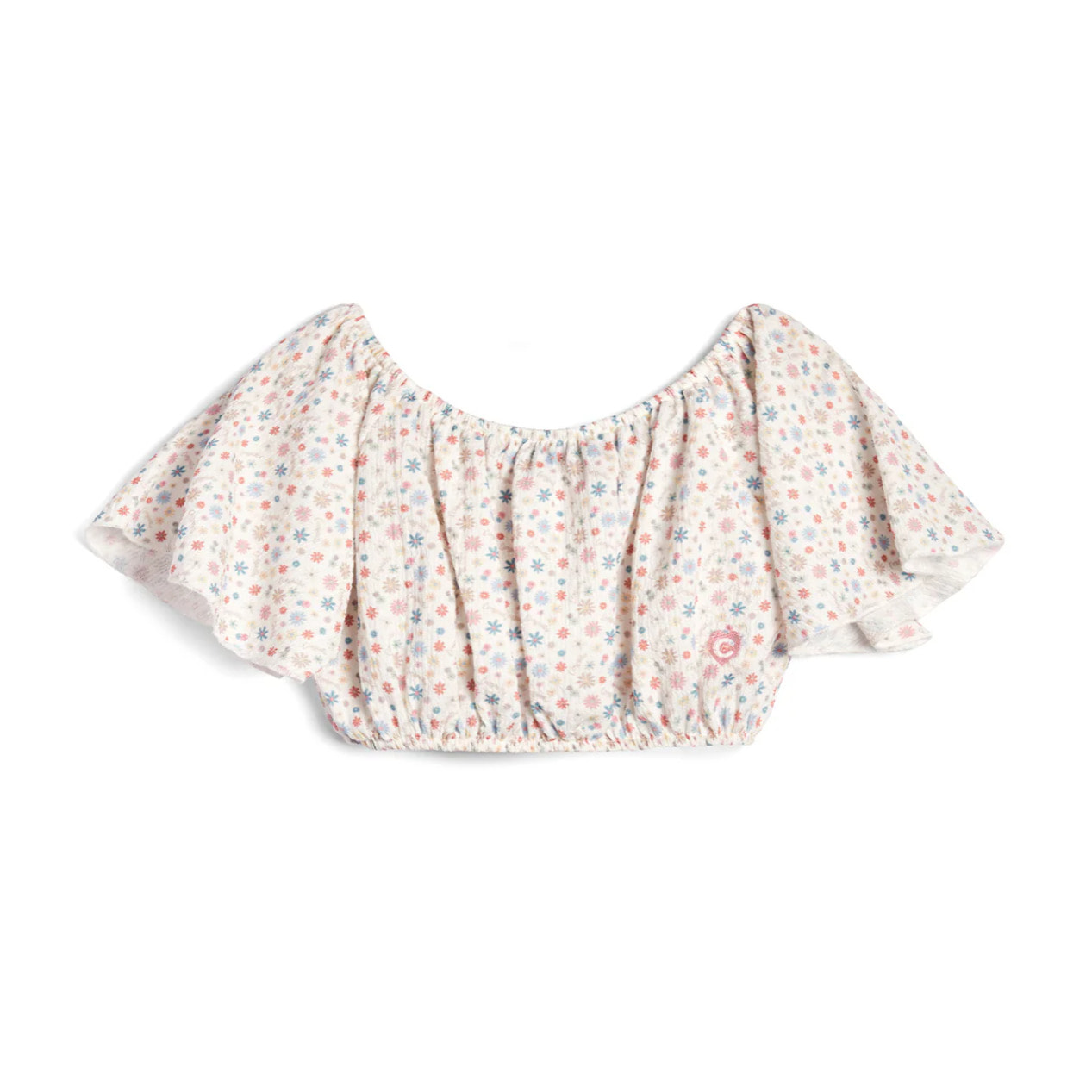 Camiseta de Niña con Escote Elástico Estampado Floral