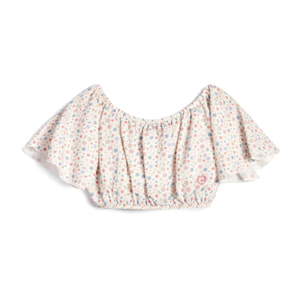 Camiseta de Niña con Escote Elástico Estampado Floral