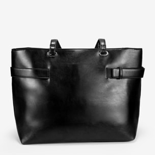 Bolso shopper negro para portátil con hebilla de metal