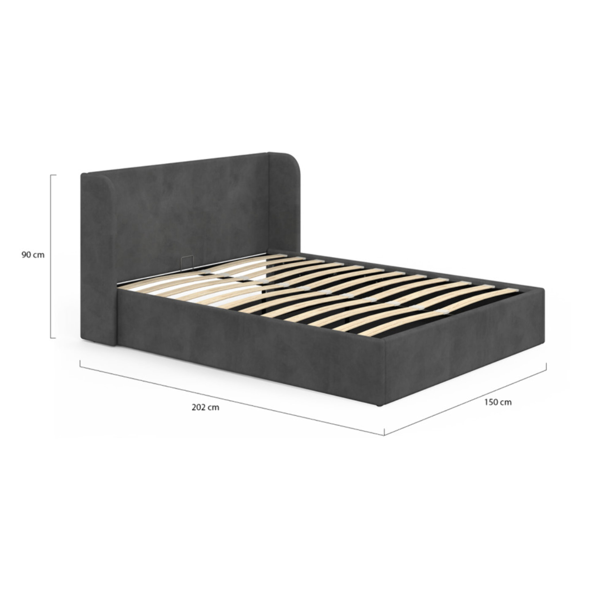 Lit coffre Lucia en velours gris avec sommier et tête de lit 140x190cm