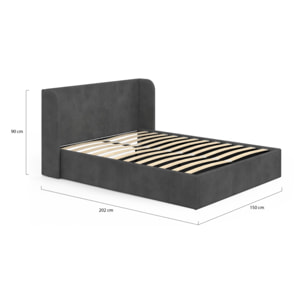 Lit coffre Lucia en velours gris avec sommier et tête de lit 140x190cm