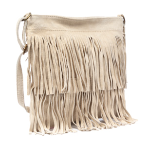 Avise borsa a tracolla con frange da donna. Vera pelle scamosciata.
