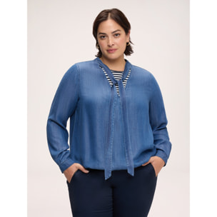 Fiorella Rubino - Blusa de tencel con lazo - Azul