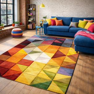 Tapis géométrique Dudi aux motifs géométriques multicolores