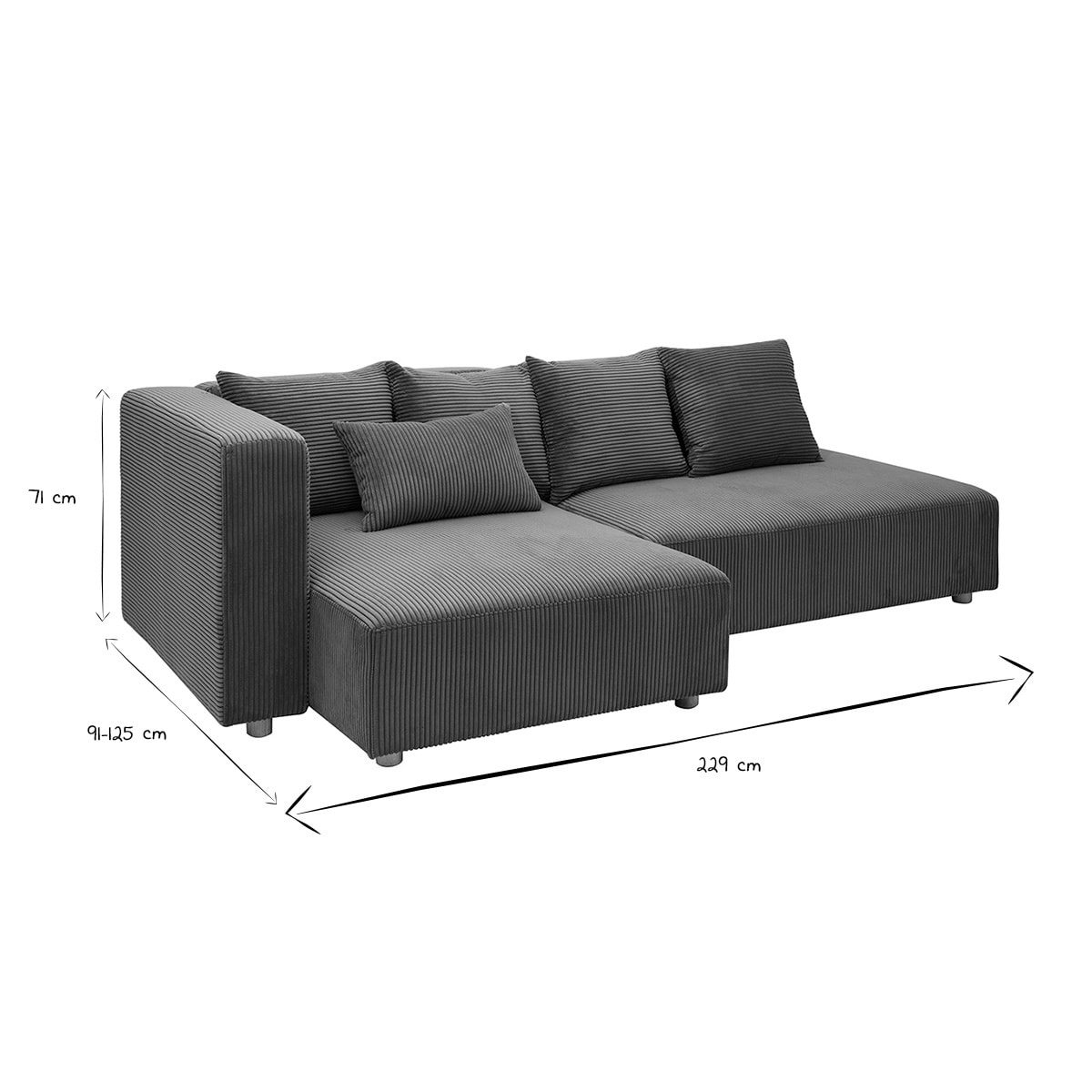 Canapé d'angle gauche 3 places en tissu velours côtelé vert kaki et bois clair HARLEM