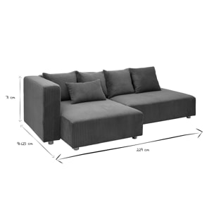 Canapé d'angle gauche 3 places en tissu velours côtelé vert kaki et bois clair HARLEM